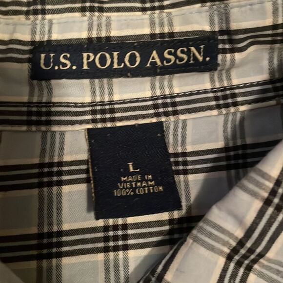 US polo association two tone blue button up shirt size large short sleeve - Picture 5 of 6